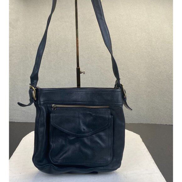 Vtg Fossil Black Genuine Leather Shoulder Bag 75082 Fossil 1954 - Picture 1 of 12